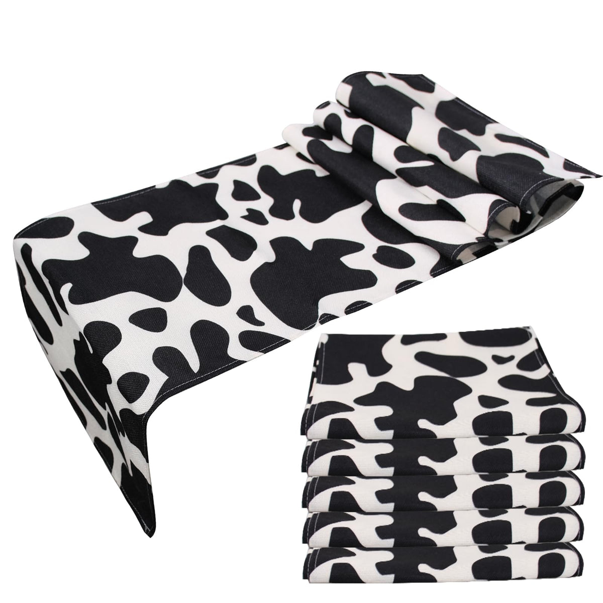 5 Pcs Linen Cow Print Table Runner Black and White Farm Cow Print Tablecloth Western Barnyard Cowboy Themed Table Cloths for Birthday Party Decorations Home Kitchen Supplies ( 13 x 72 in)