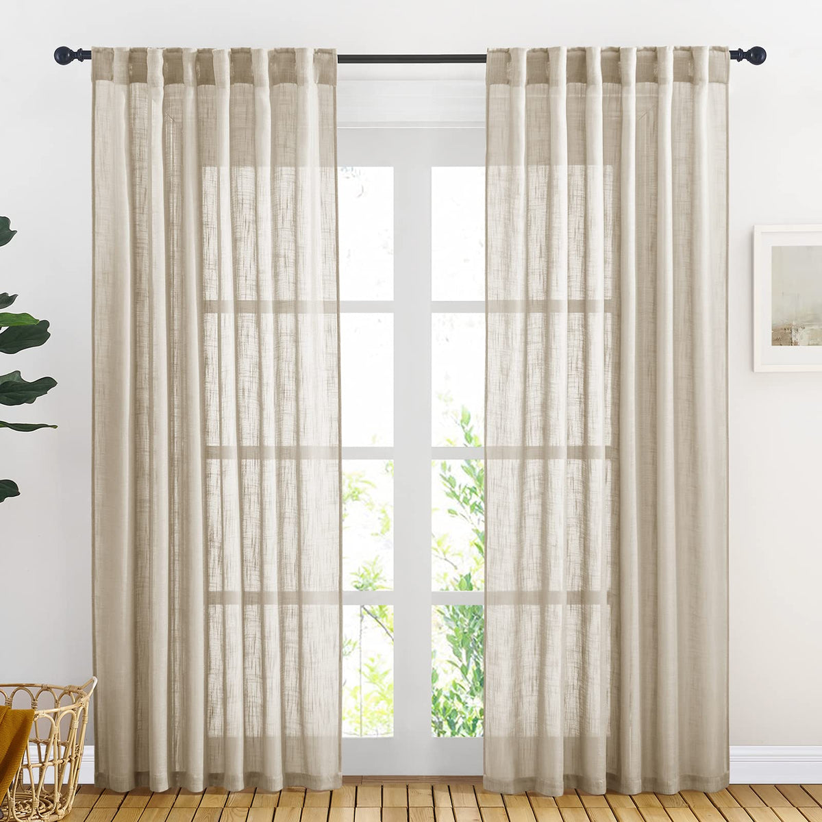 NICETOWN Natural Linen Curtains 70 Inches Length, 2 Panels, W37 x L70