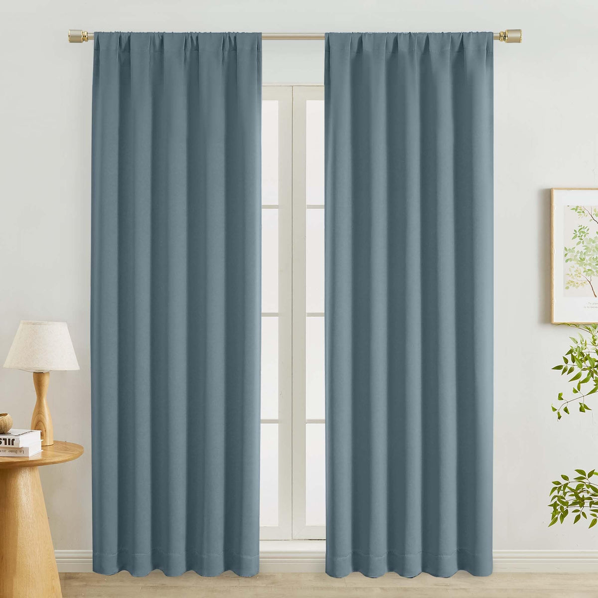 Lecloud Black Blackout Curtains for Bedroom 54 Inch Length 2 Panels