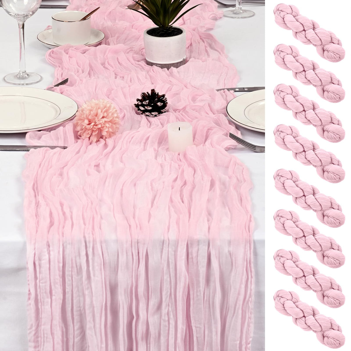 8 Pack Gold Cheesecloth Table Runner 17x108 inch Boho Gauze Cheese Cloth Table Runners for Wedding Party Baby Bridal Shower Home Decor