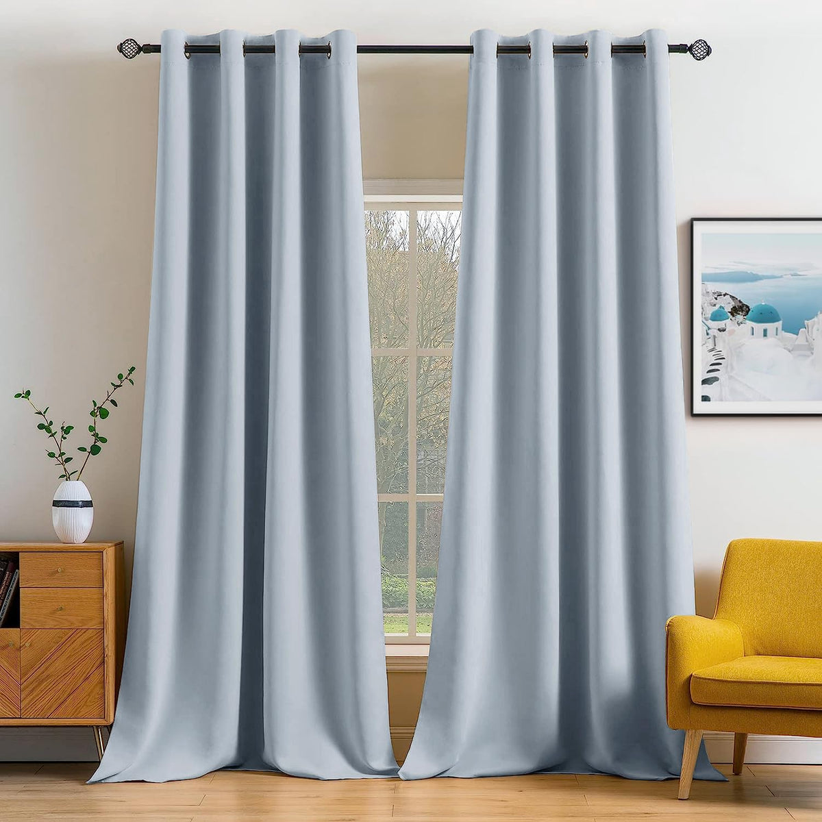 MIULEE Beige Blackout Bedroom Curtains 63 Inch Long Light Blocking