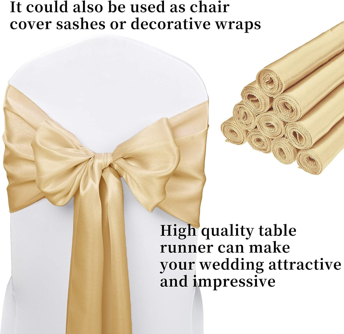 10-Pack Champagne 12 x 108 inches Long Premium Satin Table Runner