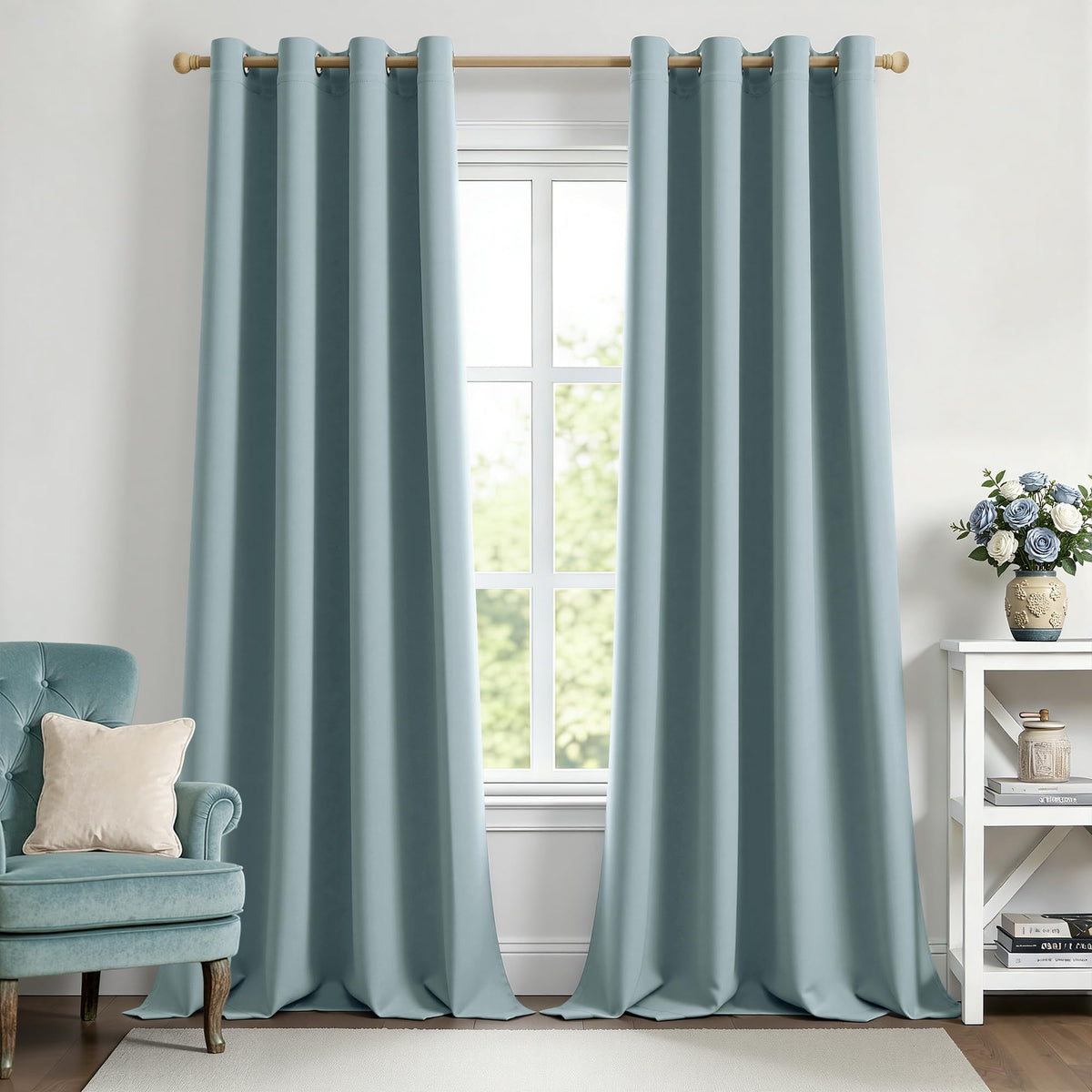 MIULEE Beige Blackout Bedroom Curtains 63 Inch Long Light Blocking