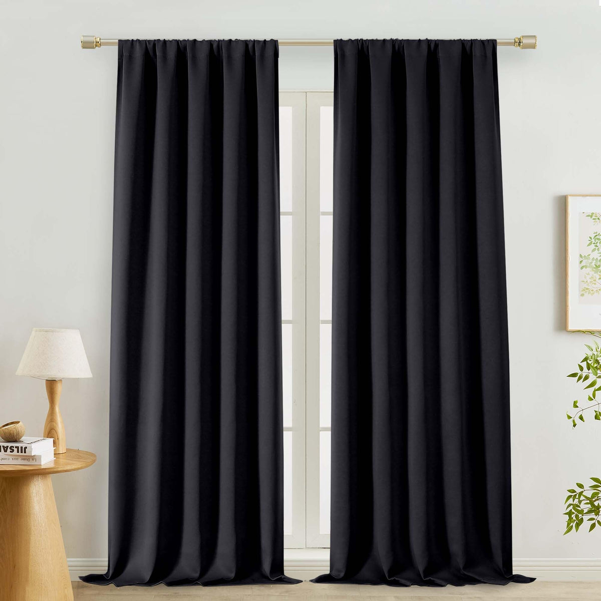 Lecloud Black Blackout Curtains for Bedroom 54 Inch Length 2 Panels
