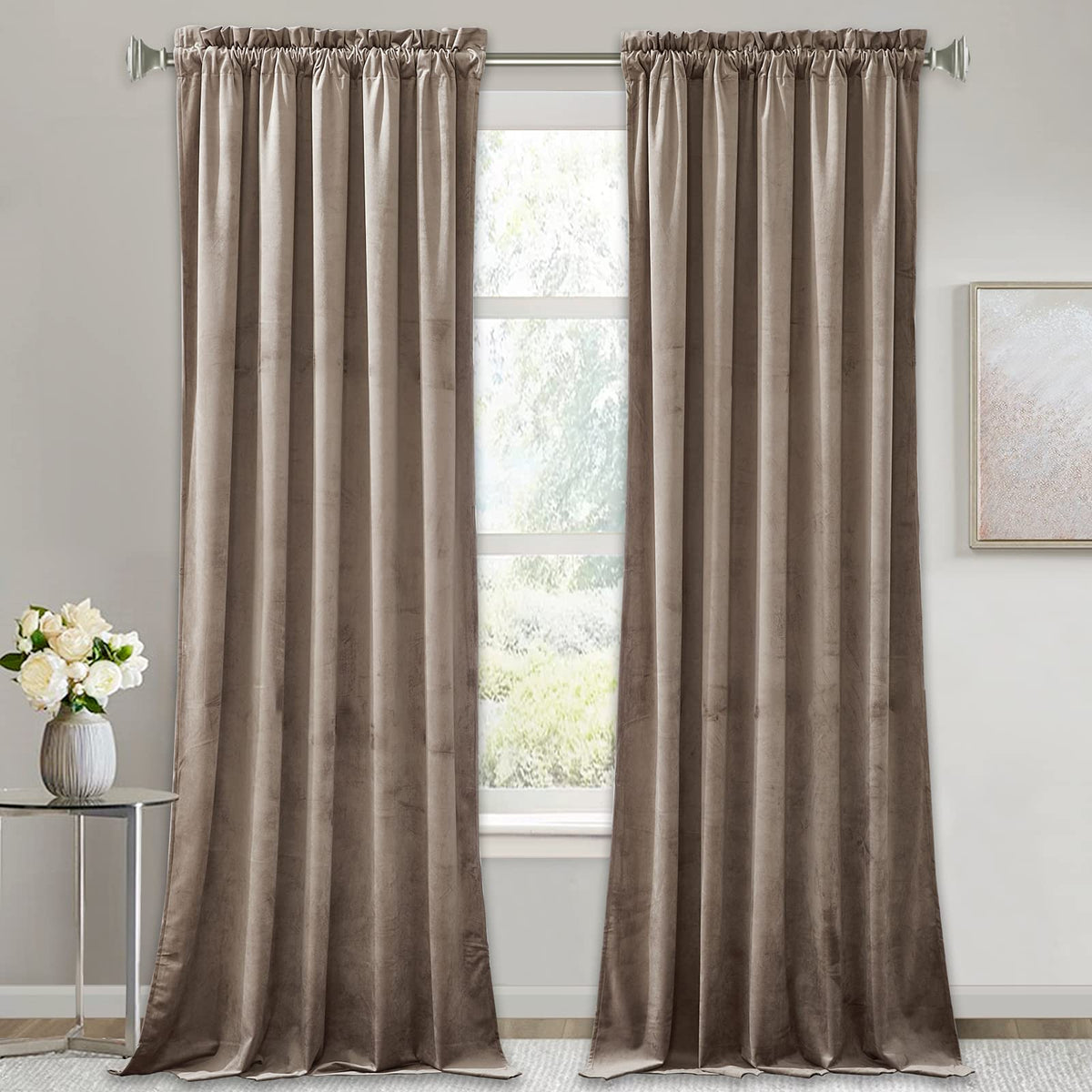 RYB HOME Green Velvet Blackout Curtains 84 inches for Bedroom Living Room