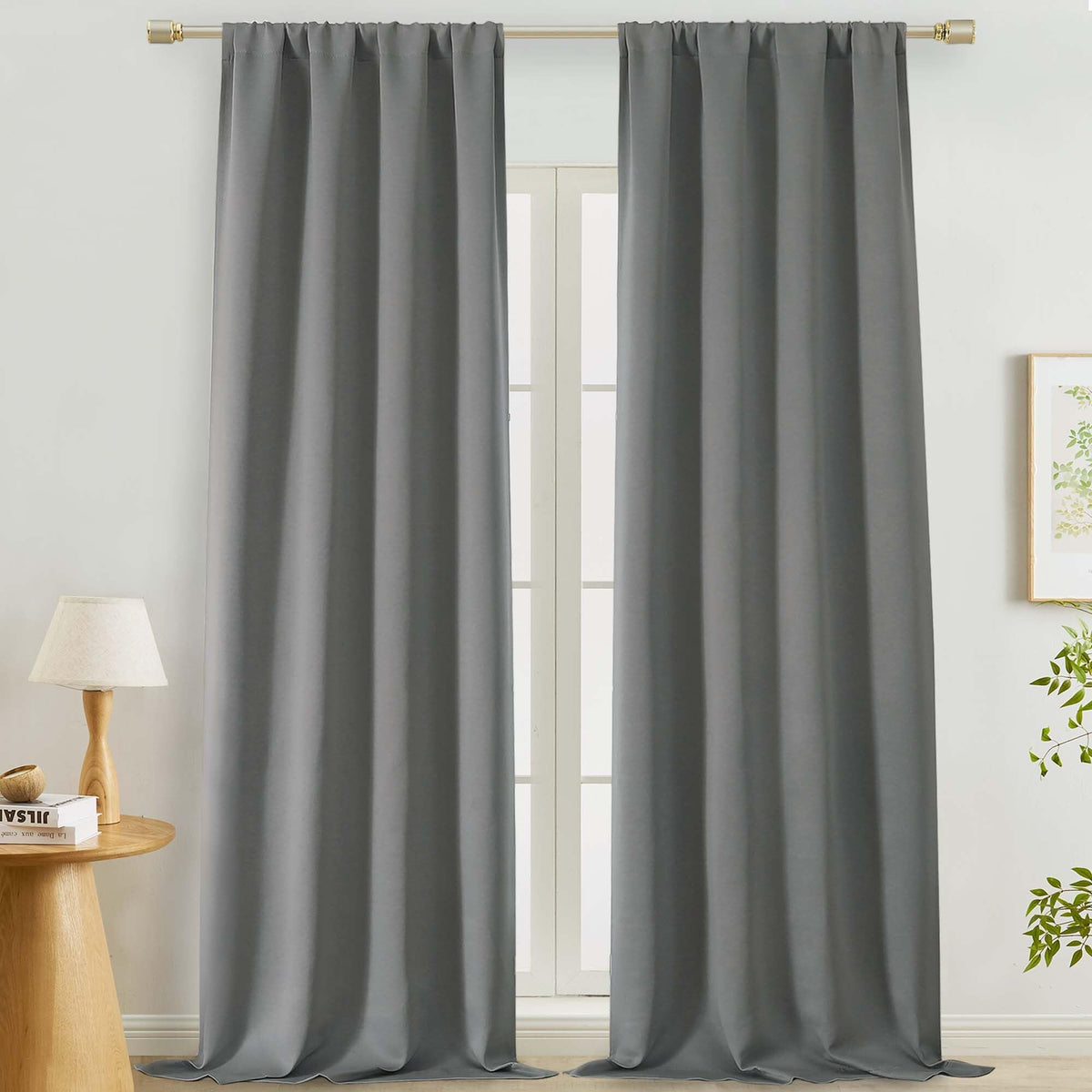 Lecloud Black Blackout Curtains for Bedroom 54 Inch Length 2 Panels