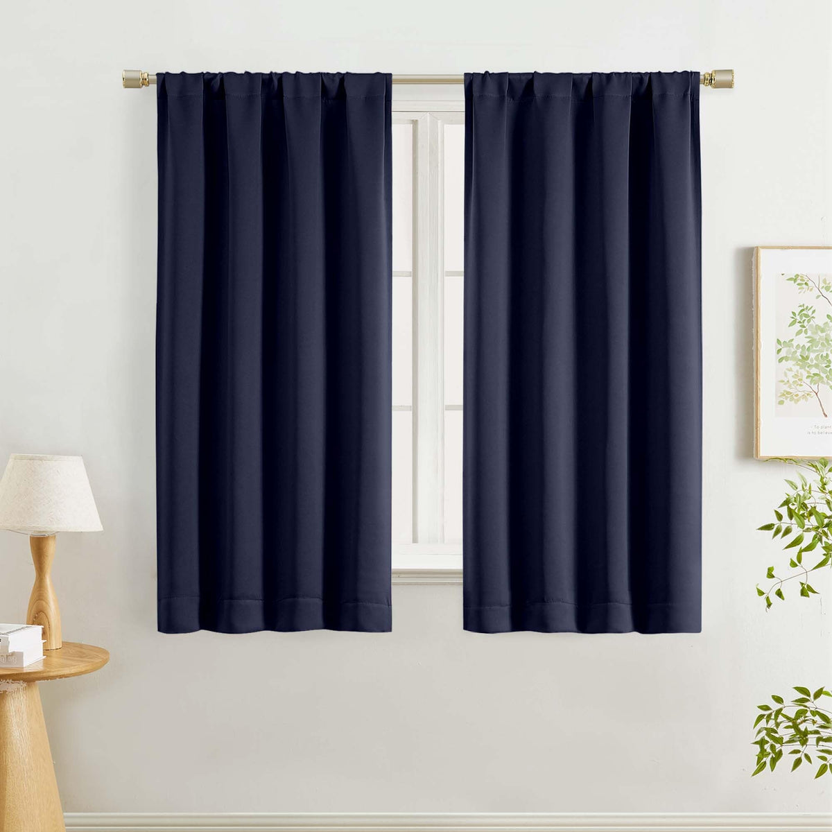 Lecloud Black Blackout Curtains for Bedroom 54 Inch Length 2 Panels