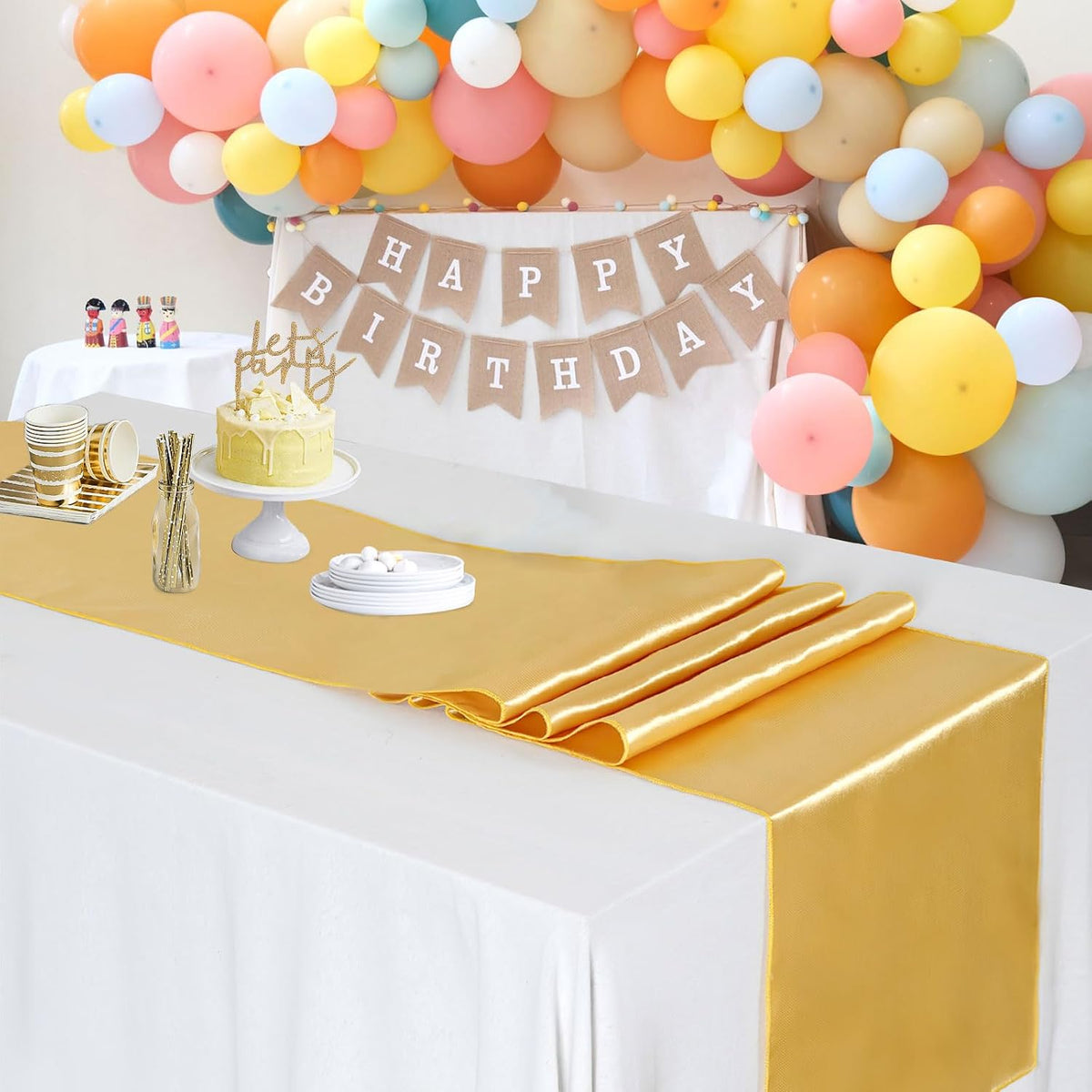 5 Pcs Satin Table Runners Gold 12x108 inch Bright Satin Silk Fabric