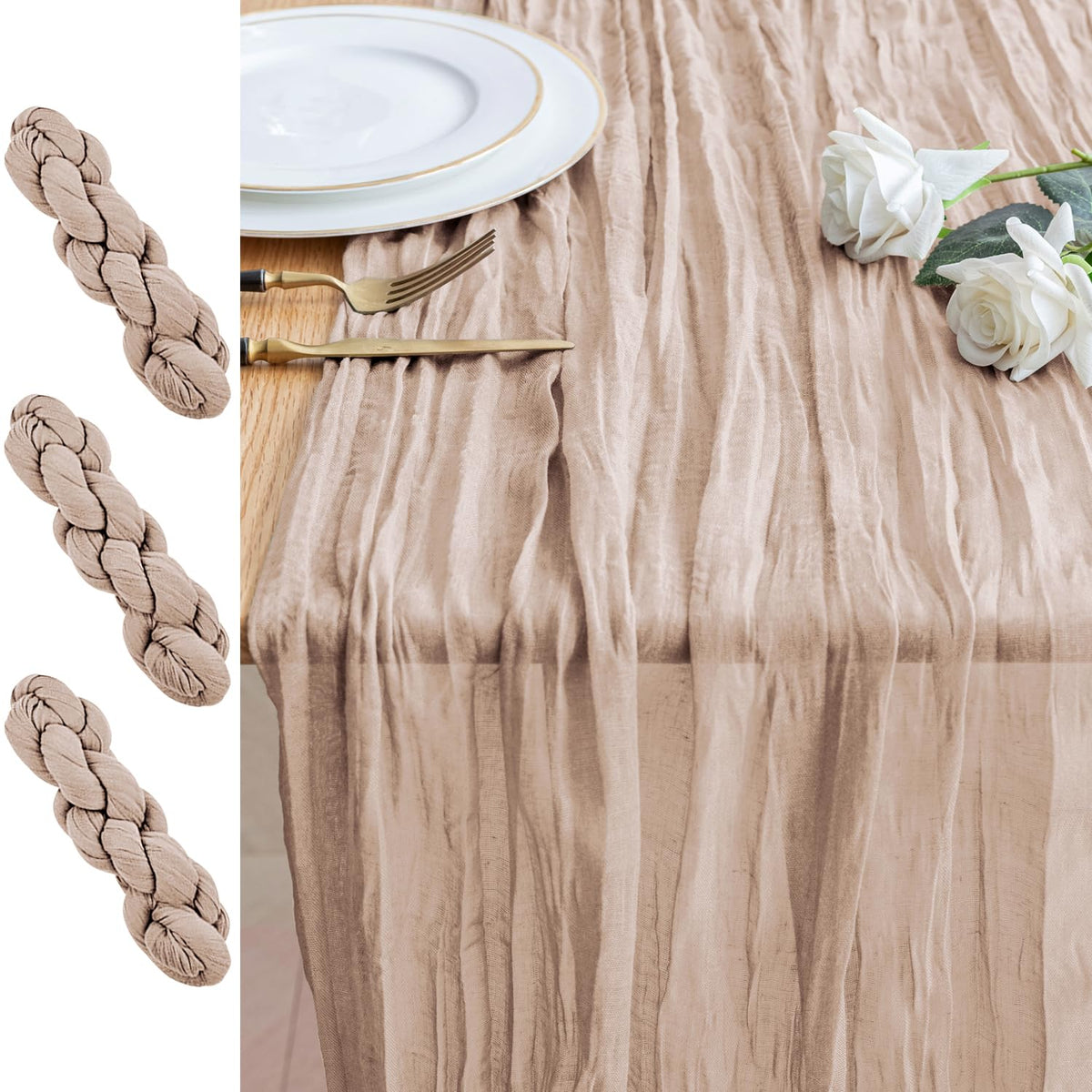 Cheesecloth Table Runner 10FT Blushing Pink Boho Gauze Sheer Runners