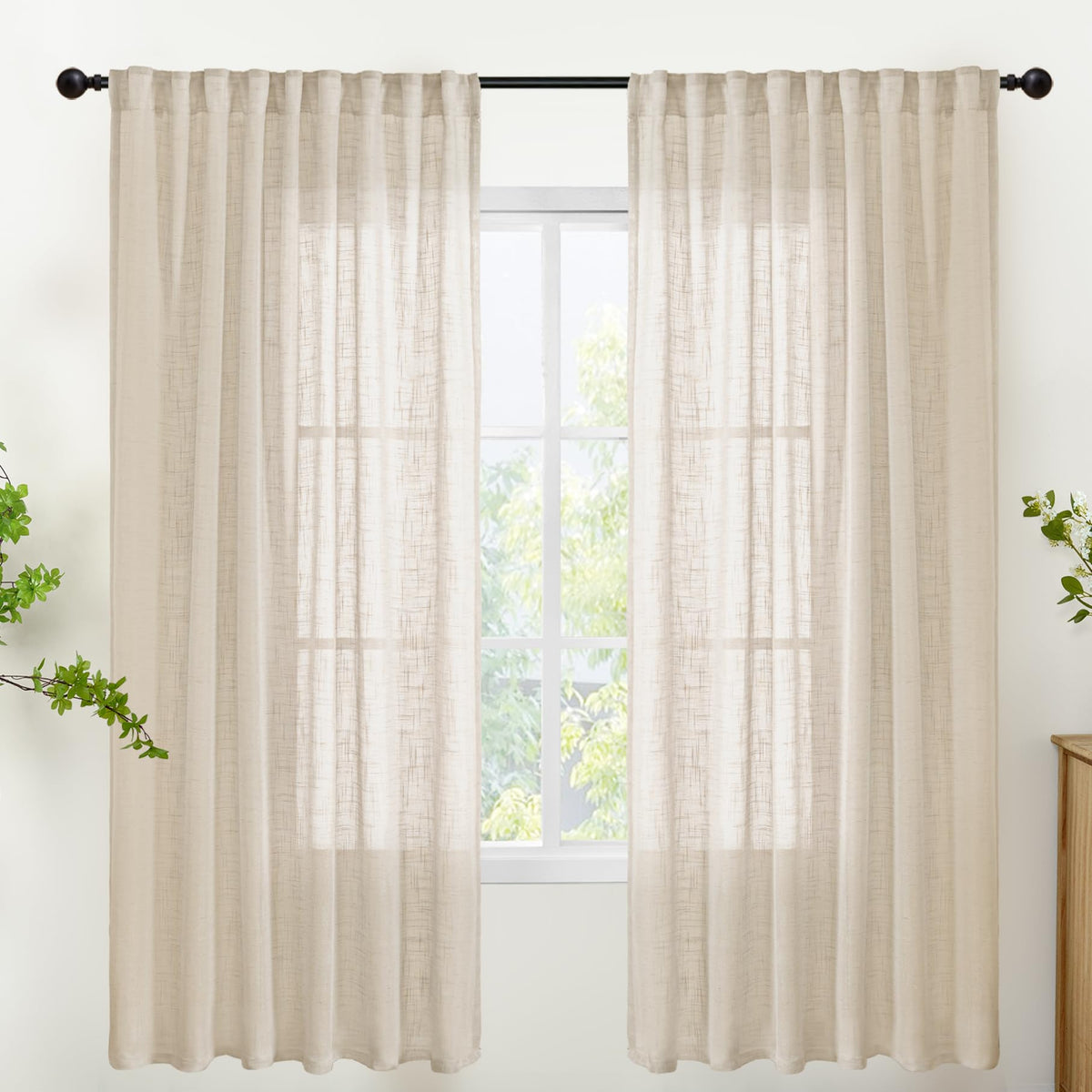 YoungsTex Linen Semi Sheer Curtains 72 Inch Length, Light Filtering Drapes