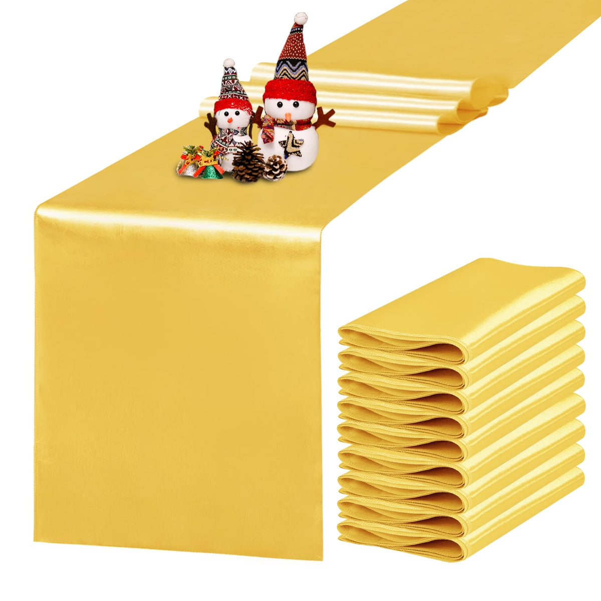 10 Pack Satin Table Runner 12 x 108 Inch Long Light Gold Silk Table Runner for Wedding Party Banquet Birthday Decoration