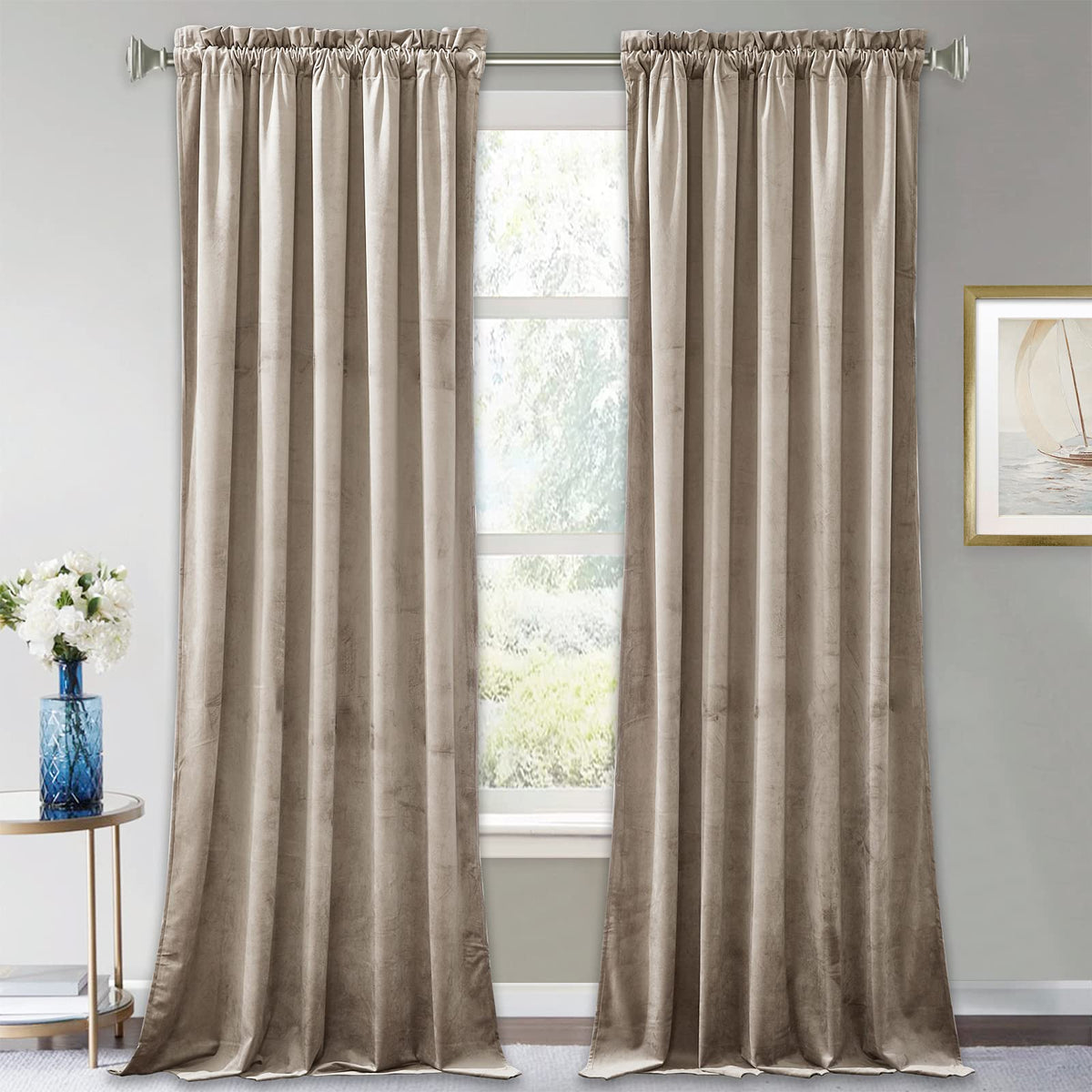 RYB HOME Green Velvet Blackout Curtains 84 inches for Bedroom Living Room