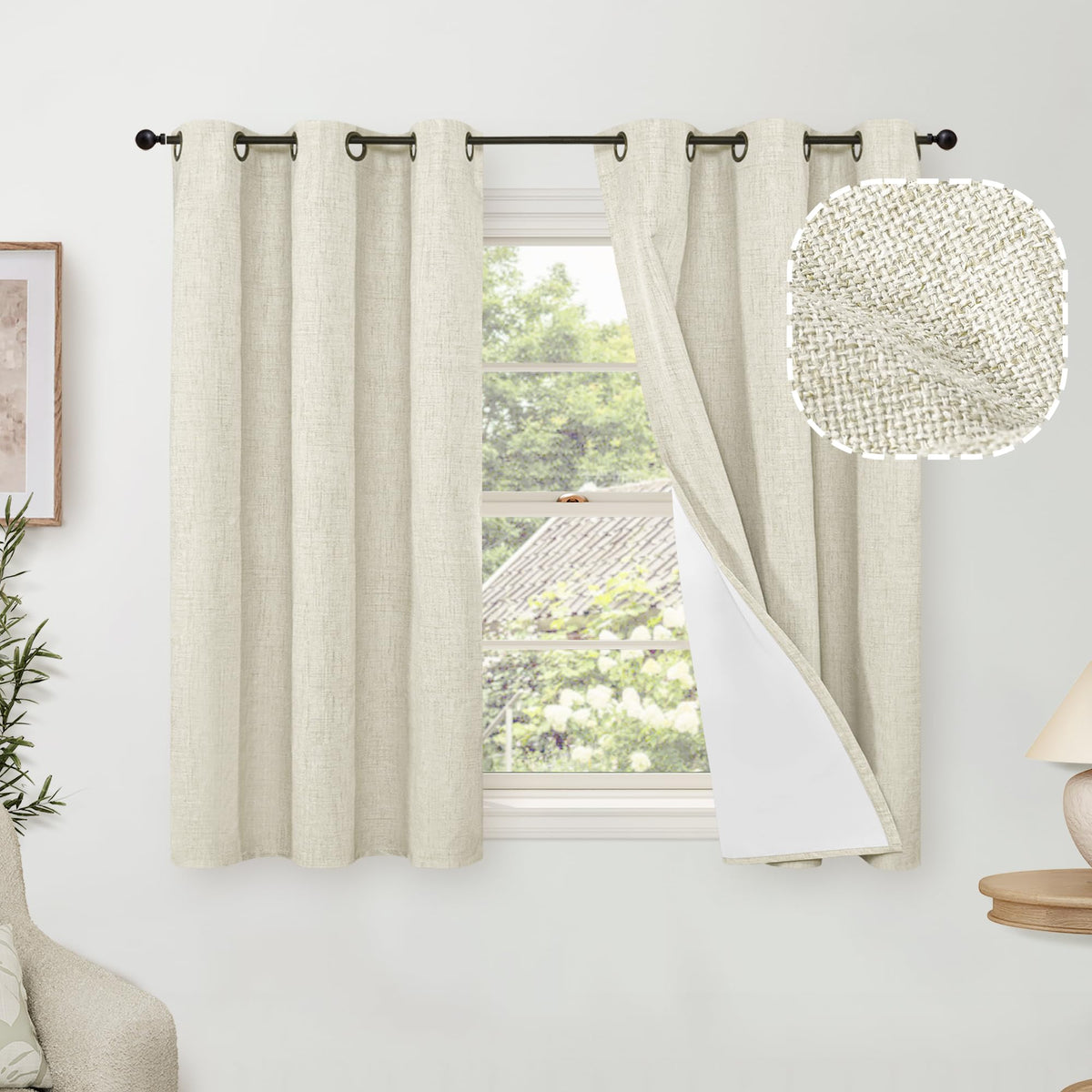 Lajode Natural Linen Blackout Curtains for Bedroom - 52x84 Inch 2 Panels