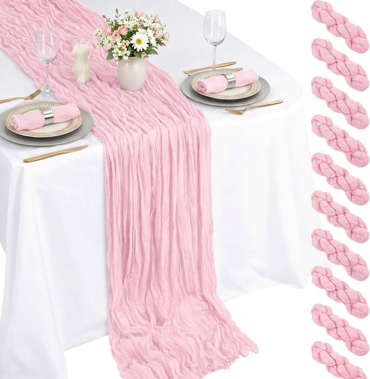 10 Pack Light Pink Cheesecloth Table Runner 22X120 Inch Gauze Table Runner