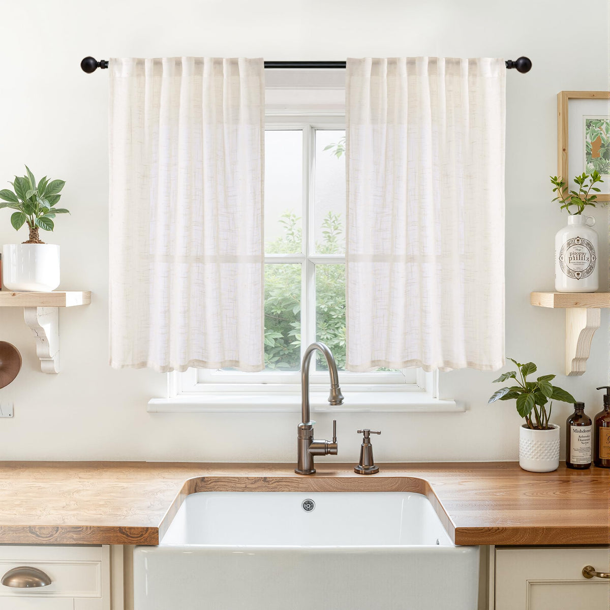 YoungsTex Linen Semi Sheer Curtains 72 Inch Length, Light Filtering Drapes