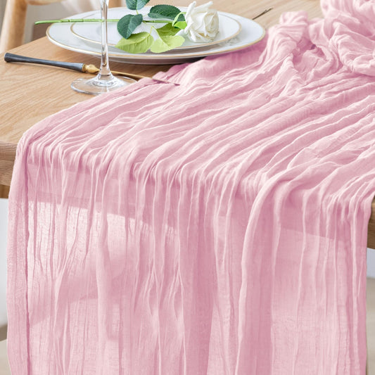 Cheesecloth Table Runner 10FT Blushing Pink Boho Gauze Sheer Runners