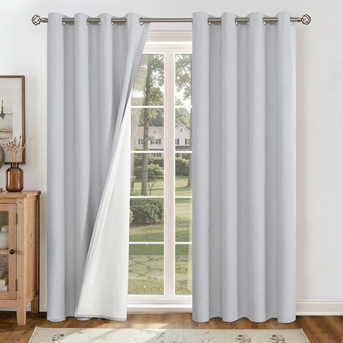 YoungsTex White Linen Blackout Curtains 63 Inch Length for Bedroom 2 Panels