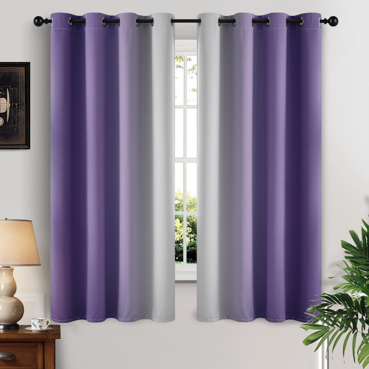 Yakamok Ombre Curtains Blue and Greyish White for Living Room,52Wx84L