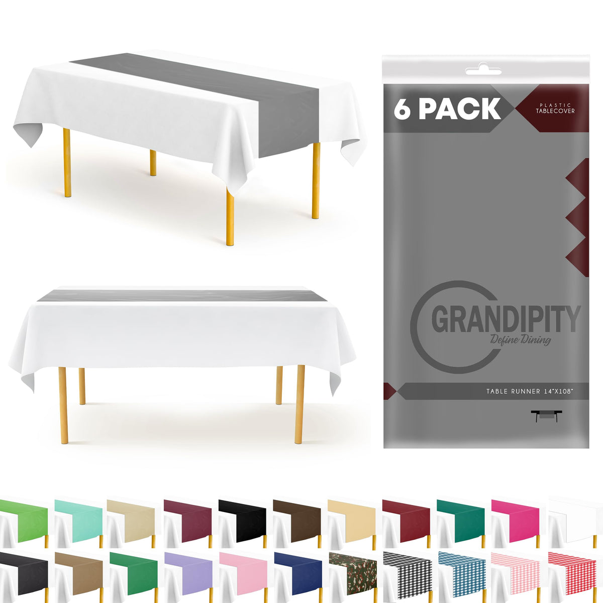 Grandipity Disposable Table Runner for Parties 6 Pack (14 x 108 Inch)