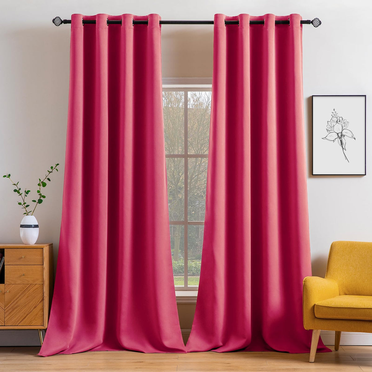 MIULEE Beige Blackout Bedroom Curtains 63 Inch Long Light Blocking