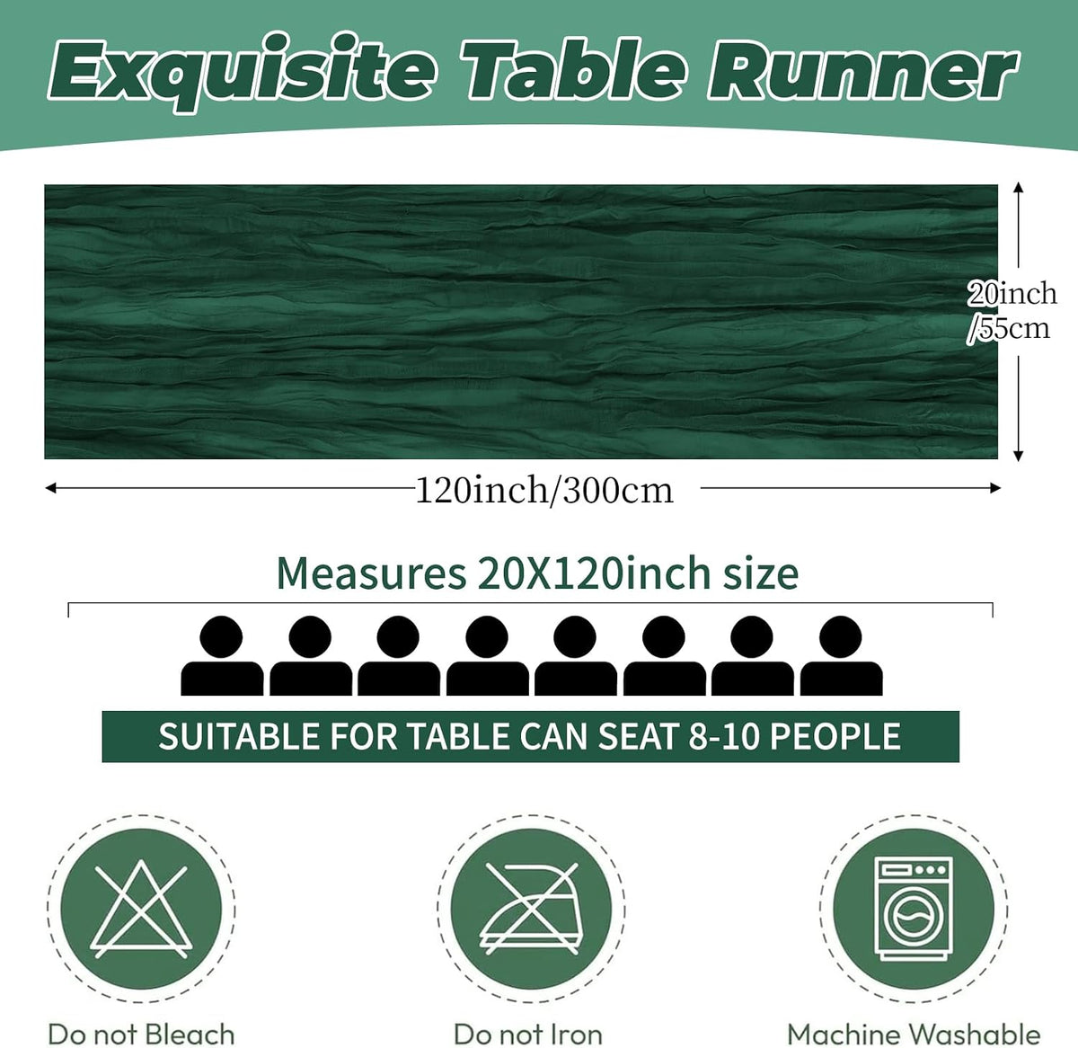 12 Pack Emerald Green Cheesecloth Table Runner 20 x 120 Inch Gauze Table Runner Fabric Semi Sheer Cheese Cloth Table Decor Bulk for Rustic Romantic Wedding Baby Shower Party Table Decoration