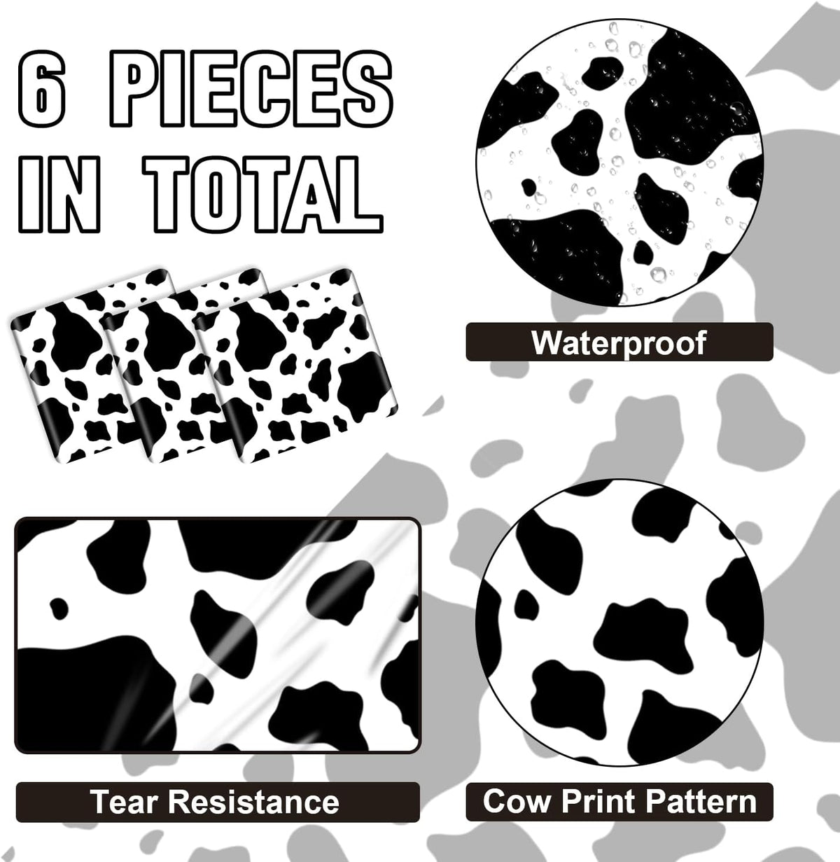 6 Pcs Cow Print Table Runner, 14 x 108 in Black and White Cow Table Runner Farm Western Tablecloth for Birthday Western Barnyard Home Kitchen Decorations