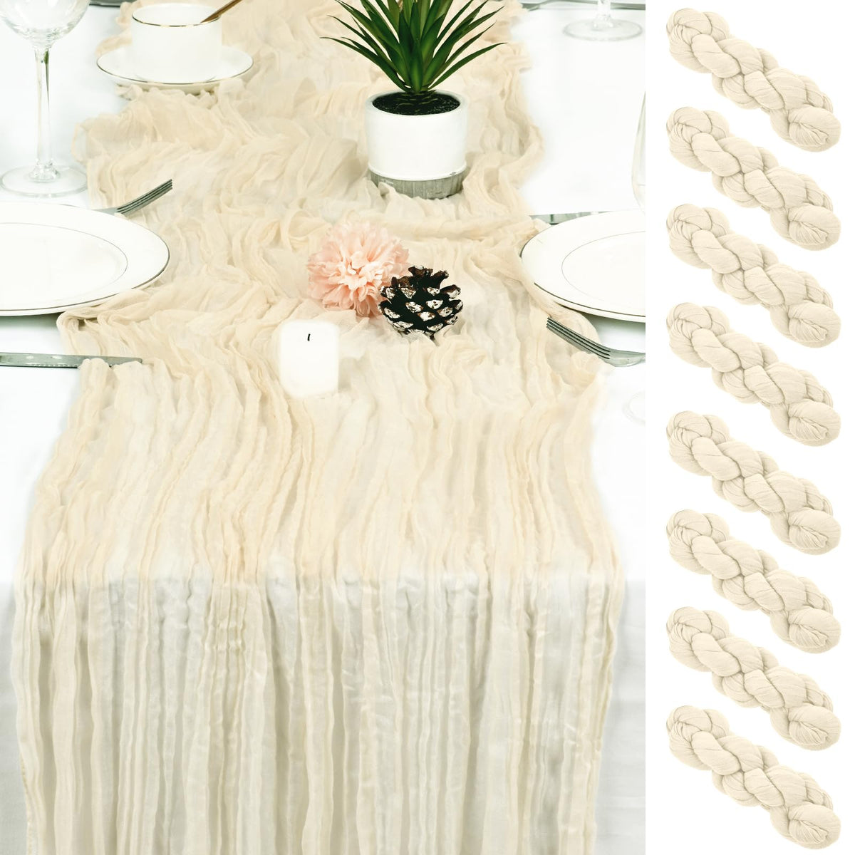 8 Pack Gold Cheesecloth Table Runner 17x108 inch Boho Gauze Cheese Cloth Table Runners for Wedding Party Baby Bridal Shower Home Decor