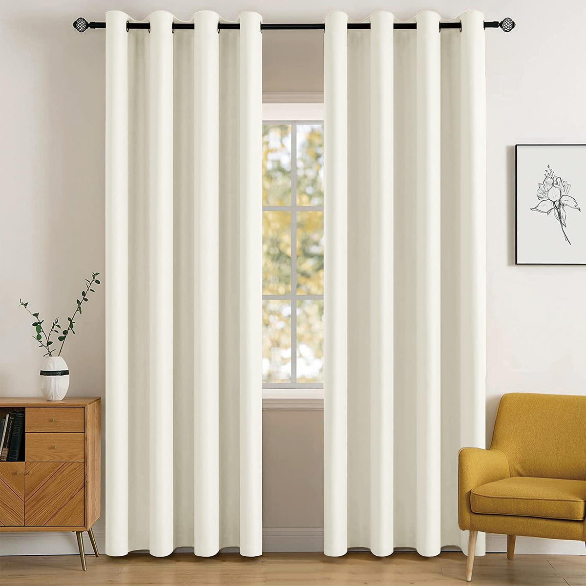 MIULEE Beige Blackout Bedroom Curtains 63 Inch Long Light Blocking