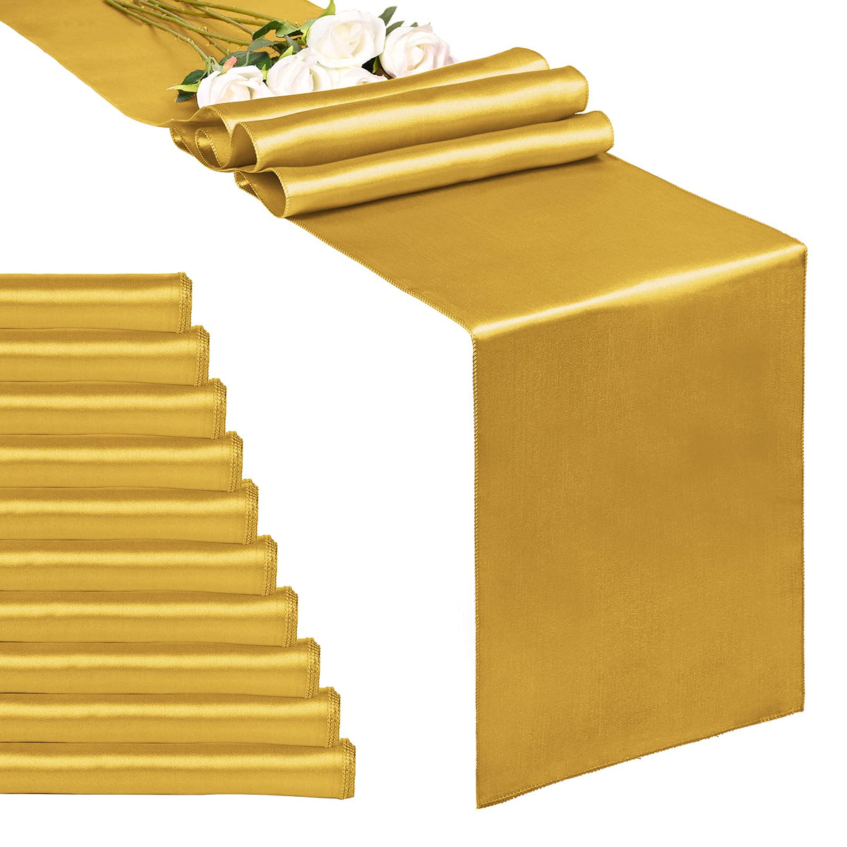 10-Pack Champagne 12 x 108 inches Long Premium Satin Table Runner