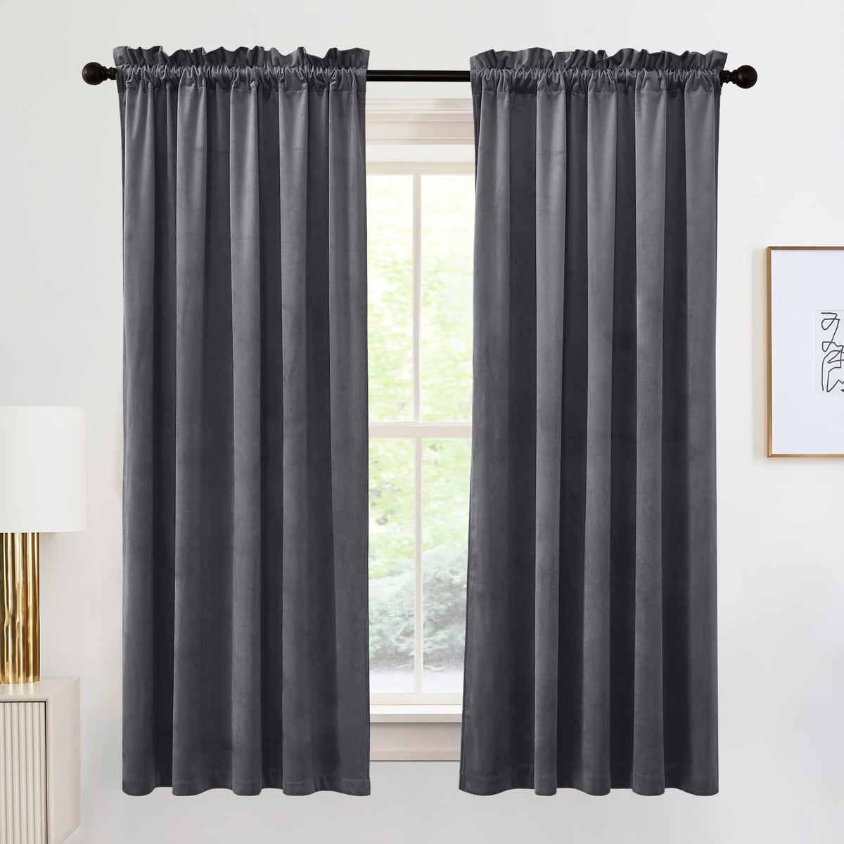 RYB HOME Green Velvet Blackout Curtains 84 inches for Bedroom Living Room