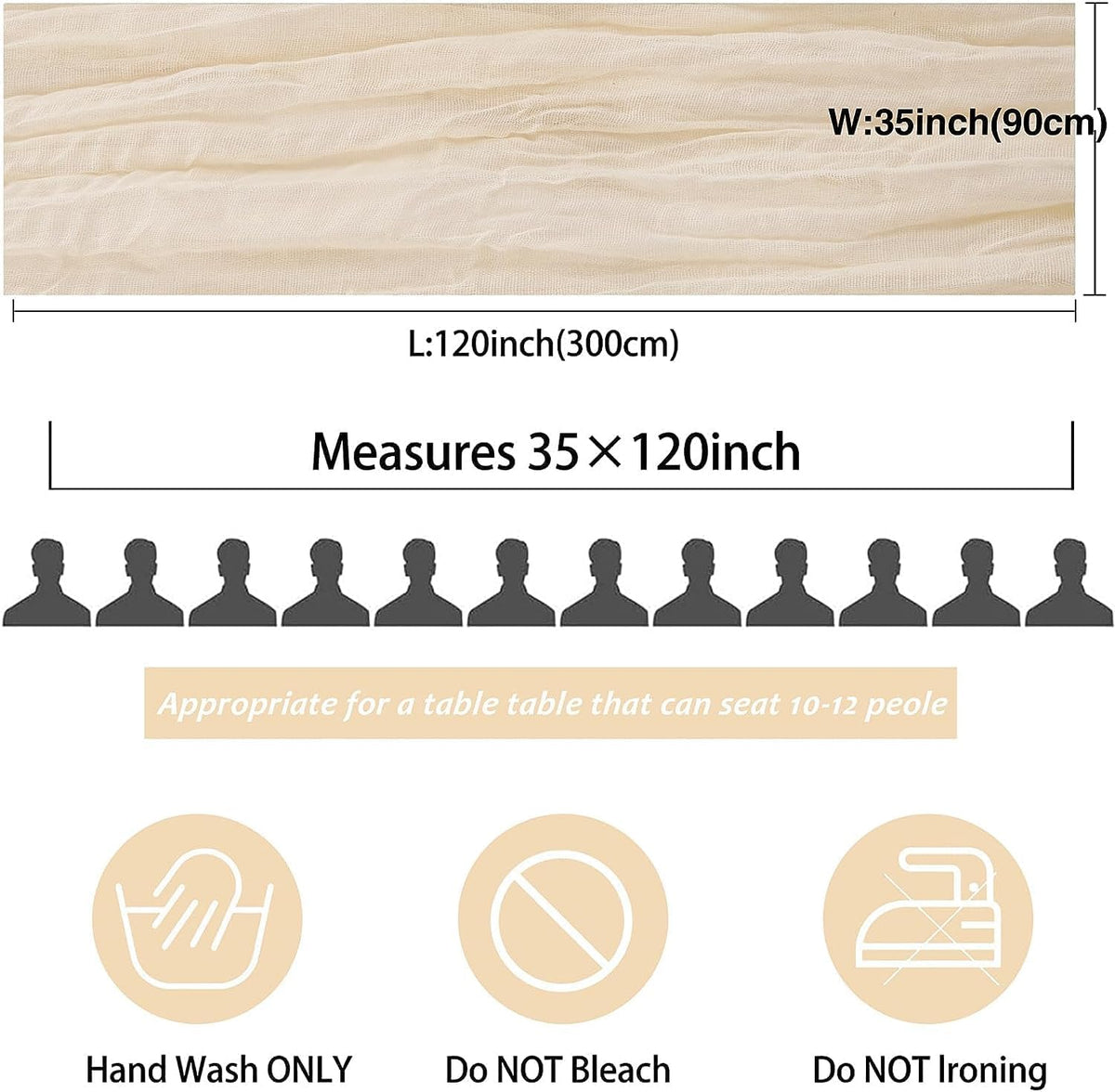 12 Pack Beige Cheesecloth Table Runner, 35x120 Inch Summer Gauze Cheese Cloth Table Runners 10 FT Beige Table Runner for Wedding Baby Shower Birthday Party Table Decors
