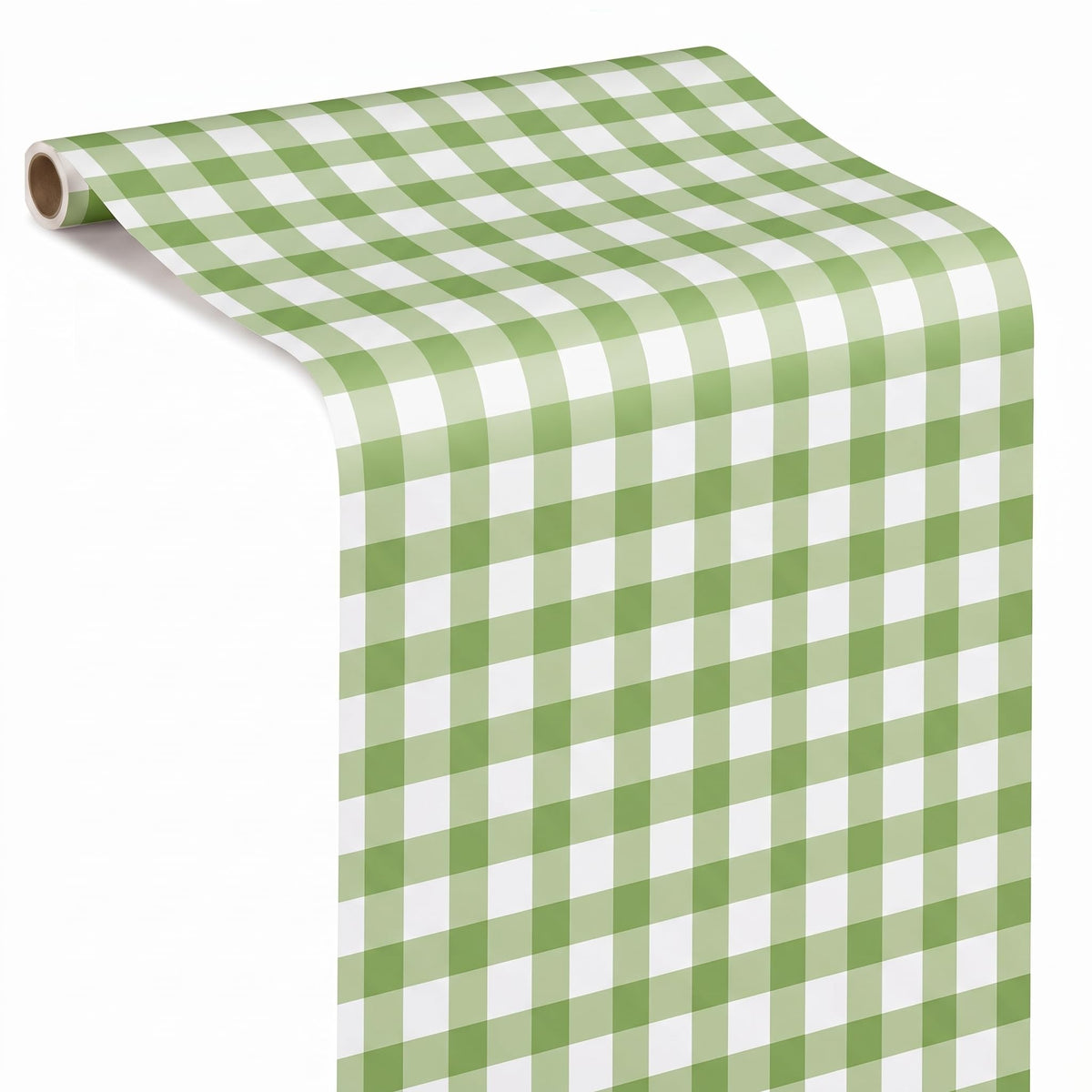 Tinlade Green White Gingham Paper Table Runner Roll 25' Long X 16" Wide