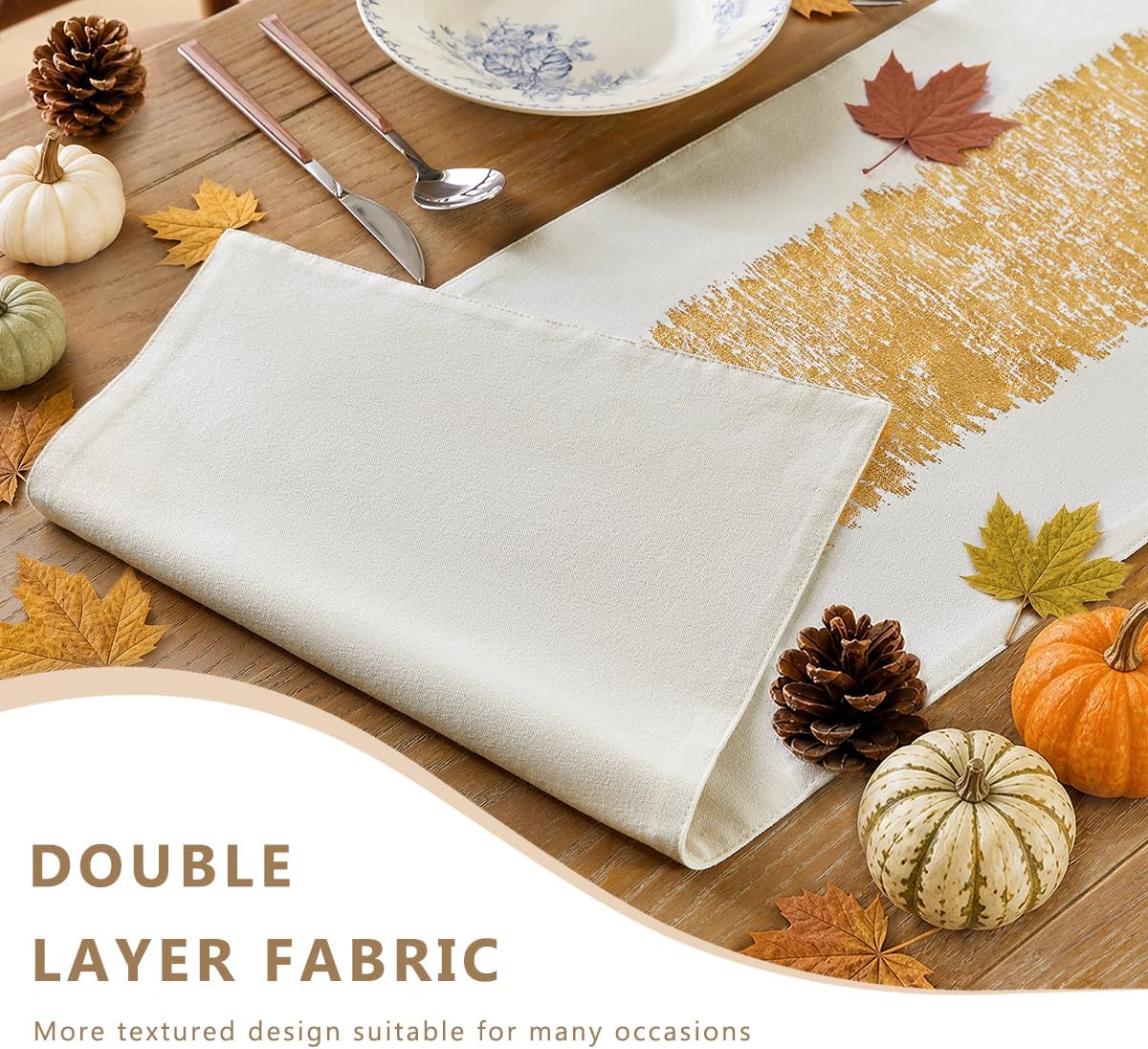 Metallic Style Gold Fall Table Runner, Table Runners 72 Inches Long