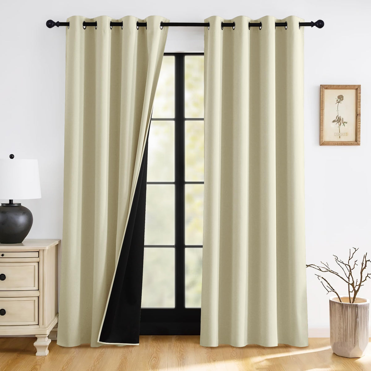 RYB HOME 100% Blackout Black Curtains for Bedroom Living Room 84 inch Long