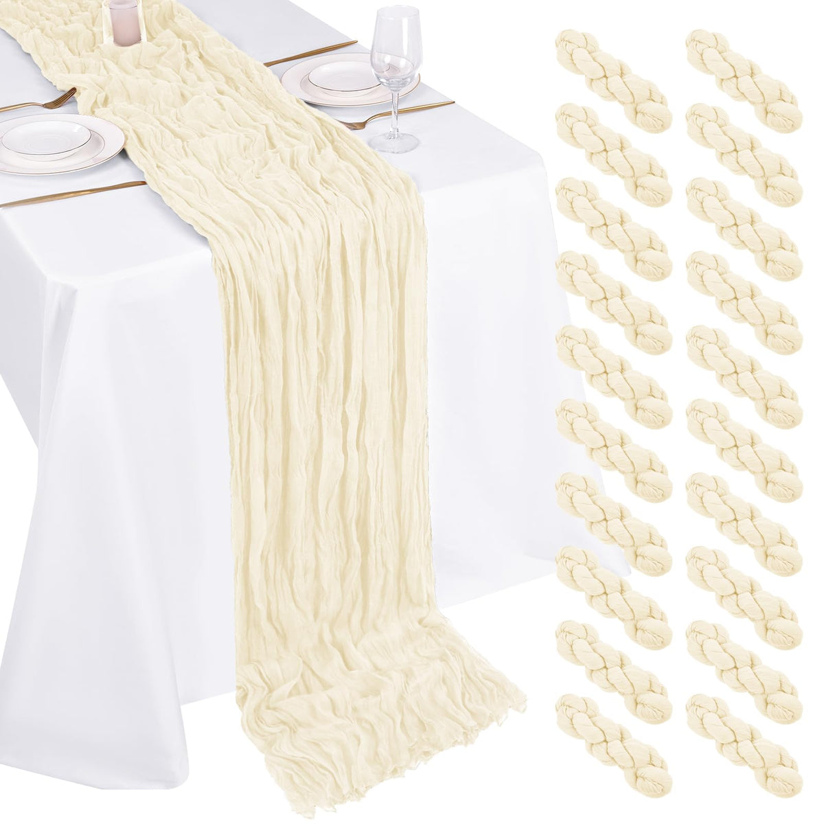 10 Pack Beige Cheesecloth Table Runner 17x108 Inch Semi Sheer Boho Gauze Cheese Cloth Table Runners, for Wedding Bridal Shower Birthday Party Home Decor Garden Farmhouse