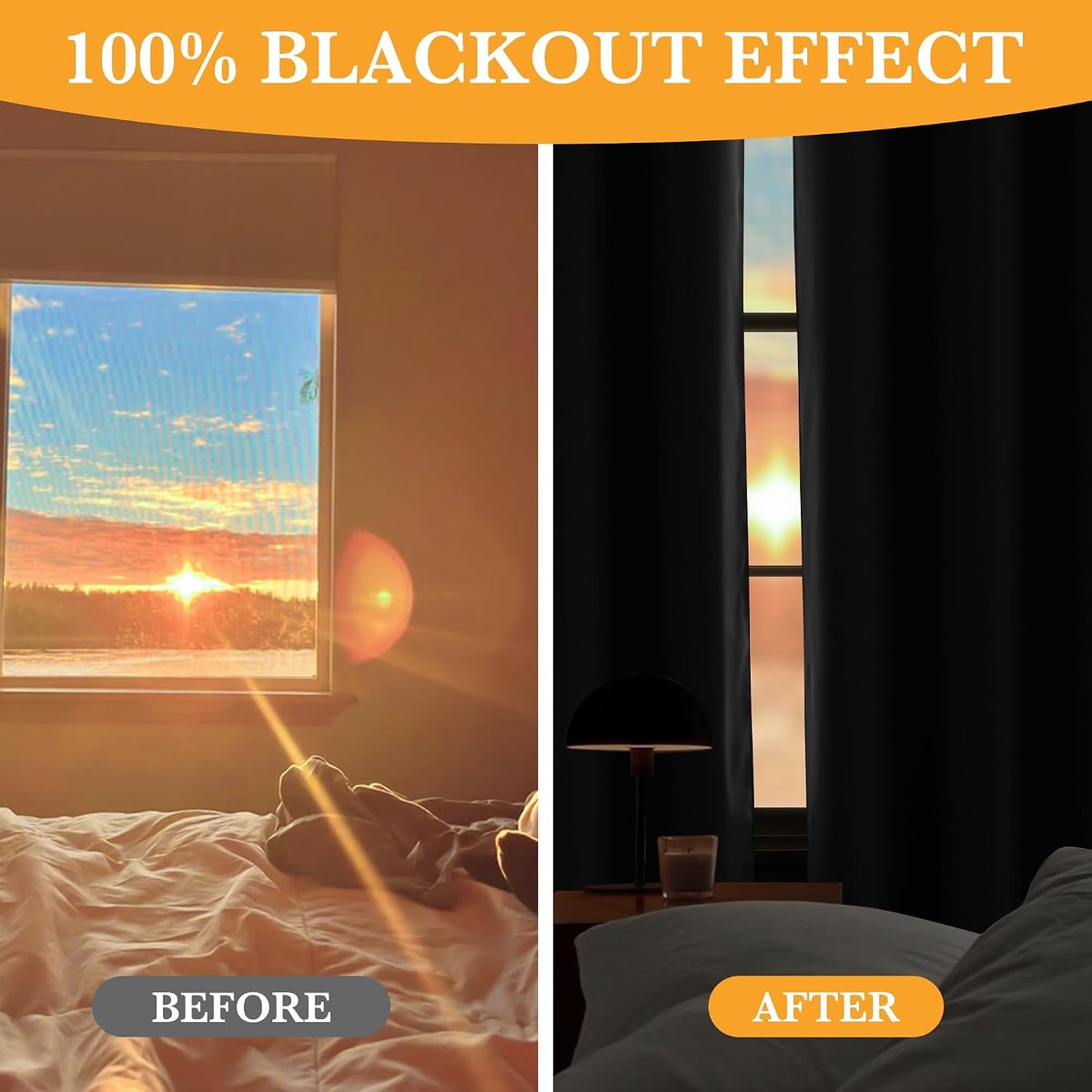 RYB HOME 100% Blackout Black Curtains for Bedroom Living Room 84 inch Long