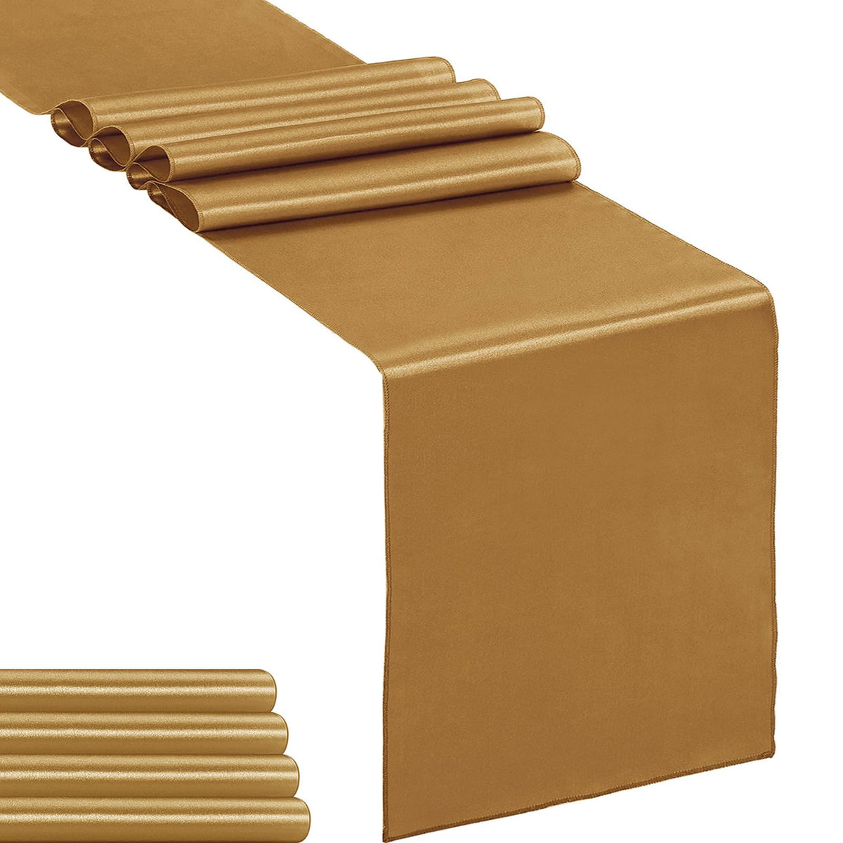 5-Pack Satin Table Runner Champagne 12 x 108 inches Long, Table Runners for Wedding, Birthday Parties, Banquets Decorations（5 Pack, 12x108 Inch, Champagne