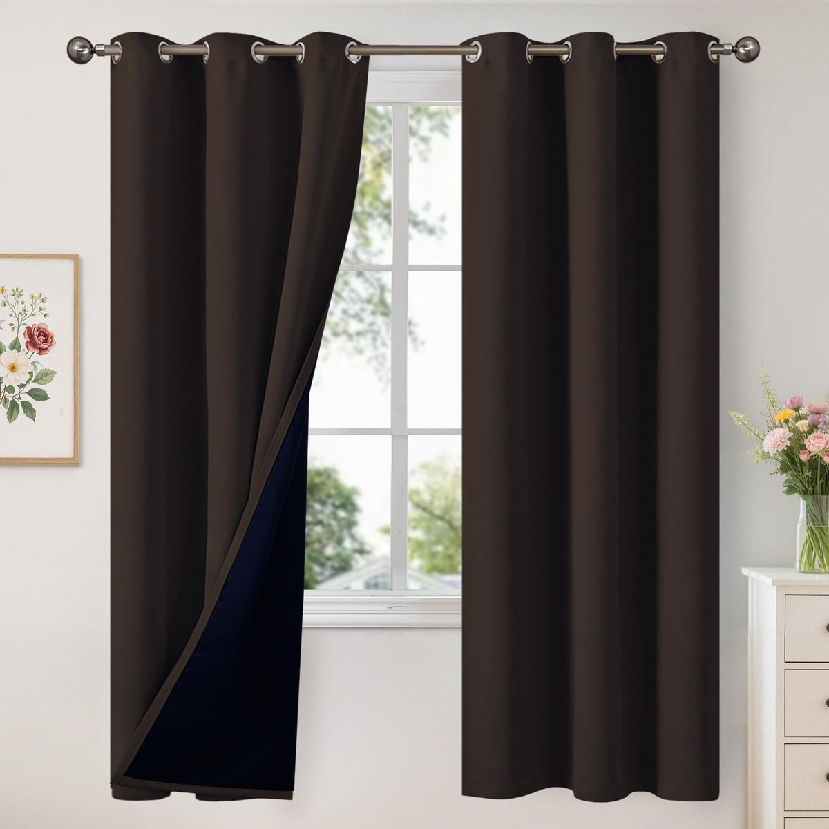 YoungsTex White Linen Blackout Curtains 63 Inch Length for Bedroom 2 Panels