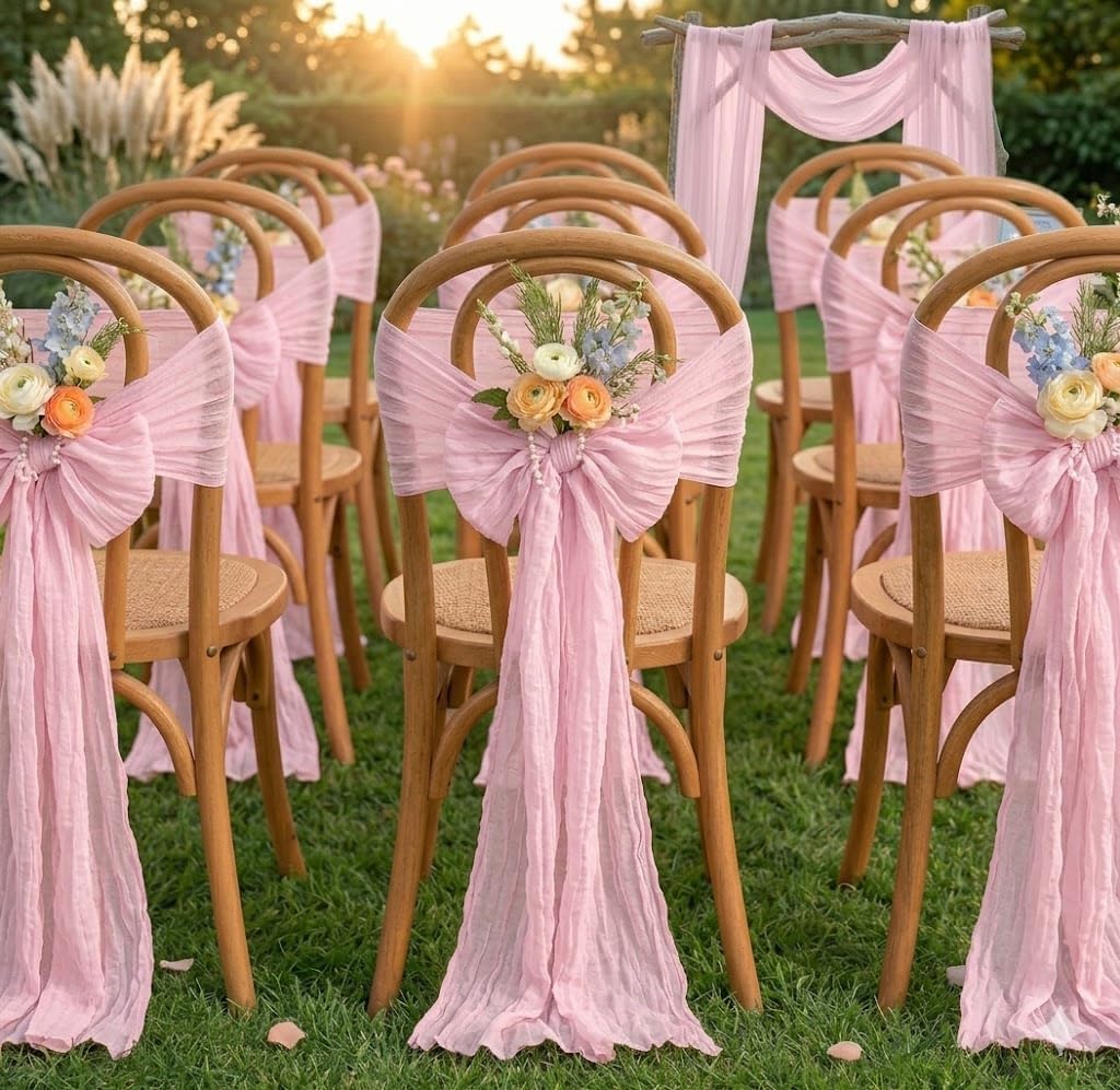 10 Pack Light Pink Cheesecloth Table Runner 22X120 Inch Gauze Table Runner