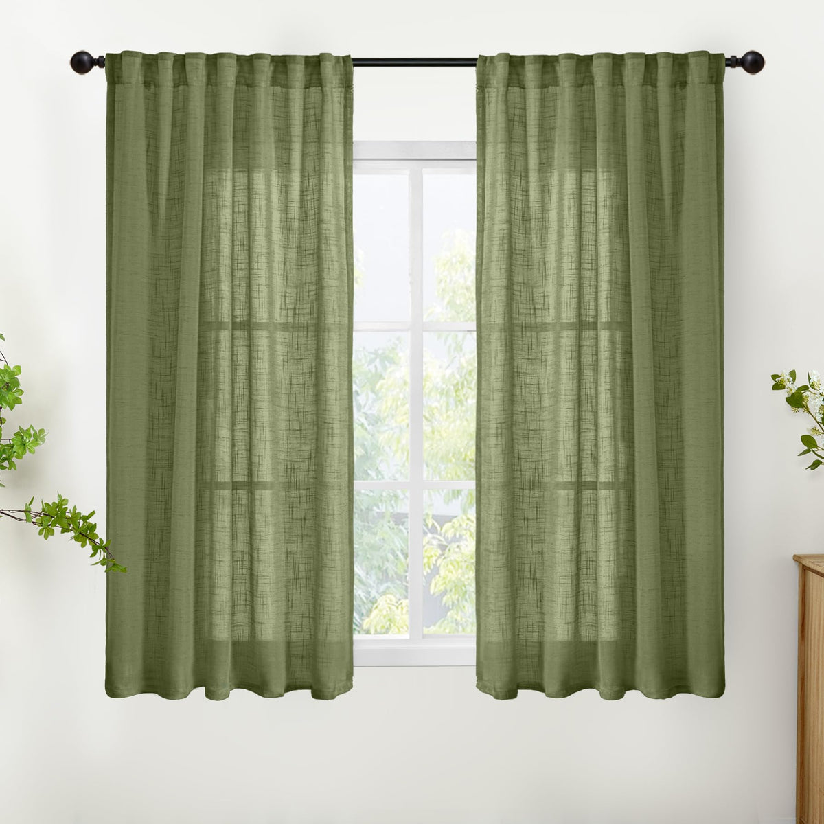 YoungsTex Linen Semi Sheer Curtains 72 Inch Length, Light Filtering Drapes