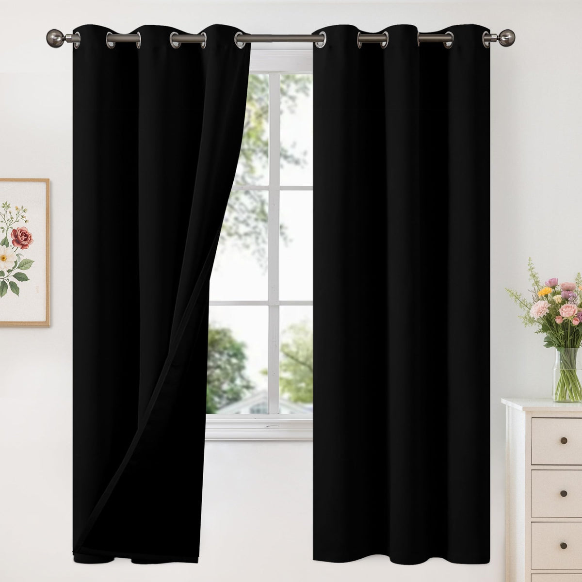 YoungsTex White Linen Blackout Curtains 63 Inch Length for Bedroom 2 Panels