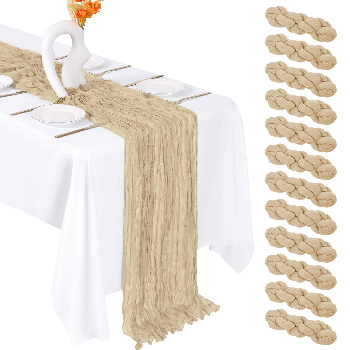 12 Pack Emerald Green Cheesecloth Table Runner 20 x 120 Inch Gauze Table Runner Fabric Semi Sheer Cheese Cloth Table Decor Bulk for Rustic Romantic Wedding Baby Shower Party Table Decoration