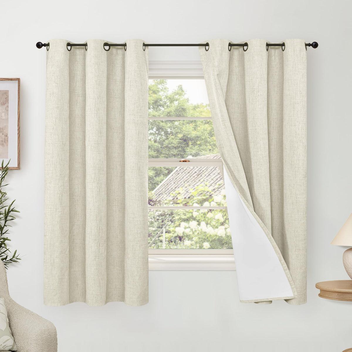 Lajode Natural Linen Blackout Curtains for Bedroom - 52x84 Inch 2 Panels