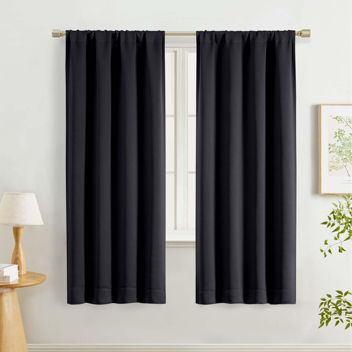 Lecloud Black Blackout Curtains for Bedroom 54 Inch Length 2 Panels