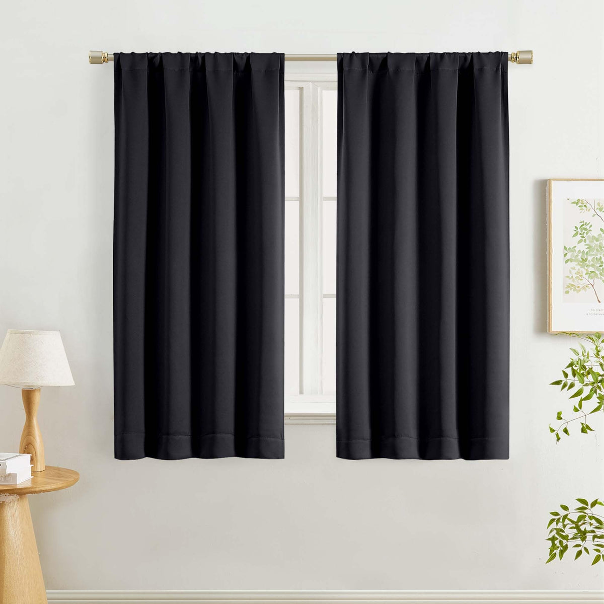 Lecloud Black Blackout Curtains for Bedroom 54 Inch Length 2 Panels