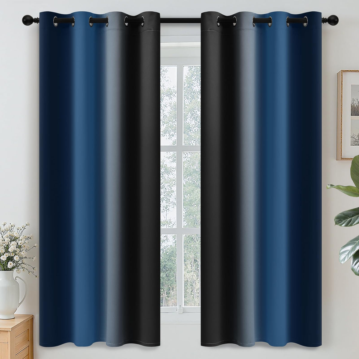 Yakamok Ombre Curtains Blue and Greyish White for Living Room,52Wx84L