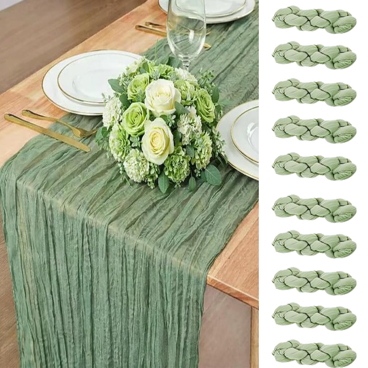 10 Pack Light Pink Cheesecloth Table Runner 22X120 Inch Gauze Table Runner