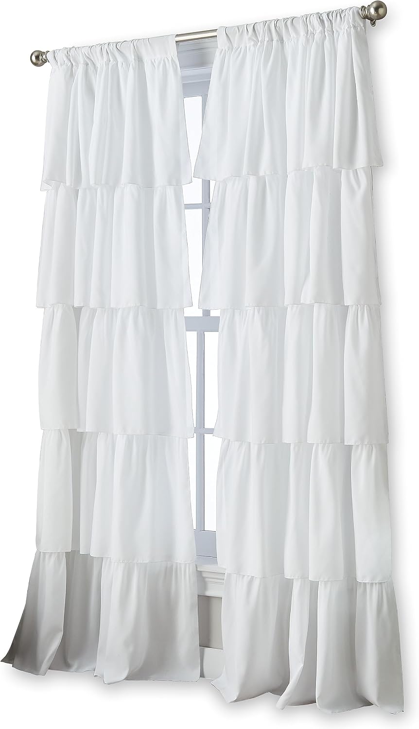 Curtainworks Flounced Ruffle Rod Pocket one Curtain Panel, 63 in, White