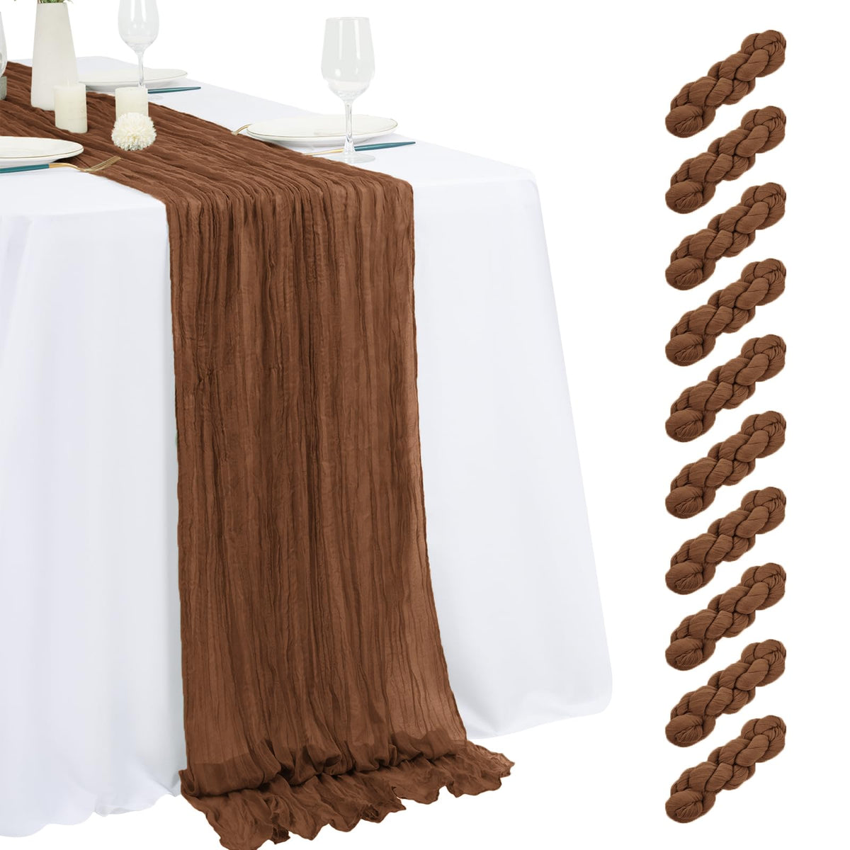 10 Pack Beige Cheesecloth Table Runner 17x108 Inch Semi Sheer Boho Gauze Cheese Cloth Table Runners, for Wedding Bridal Shower Birthday Party Home Decor Garden Farmhouse