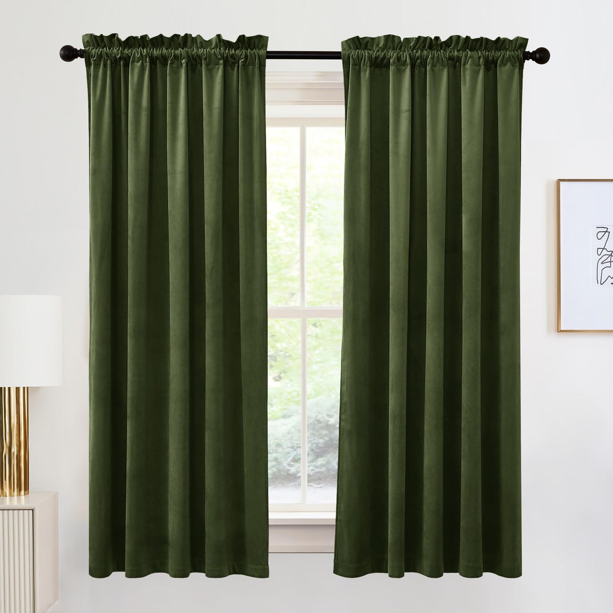 RYB HOME Green Velvet Blackout Curtains 84 inches for Bedroom Living Room